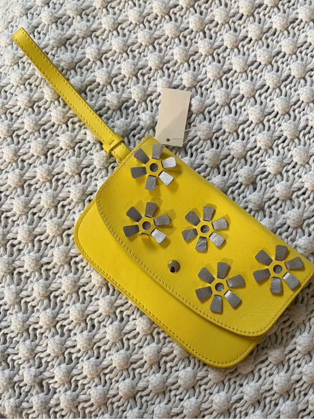 Talbots Yellow Wristlet with Floral Appliqués